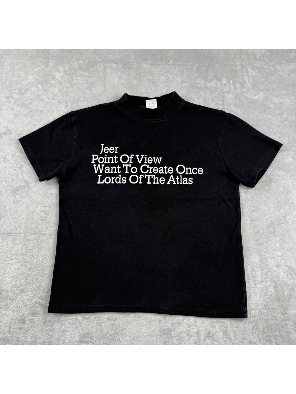AIFUNIE Size 3 Black Graphic T Shirt Point Of View Typography Streetwear Y2K